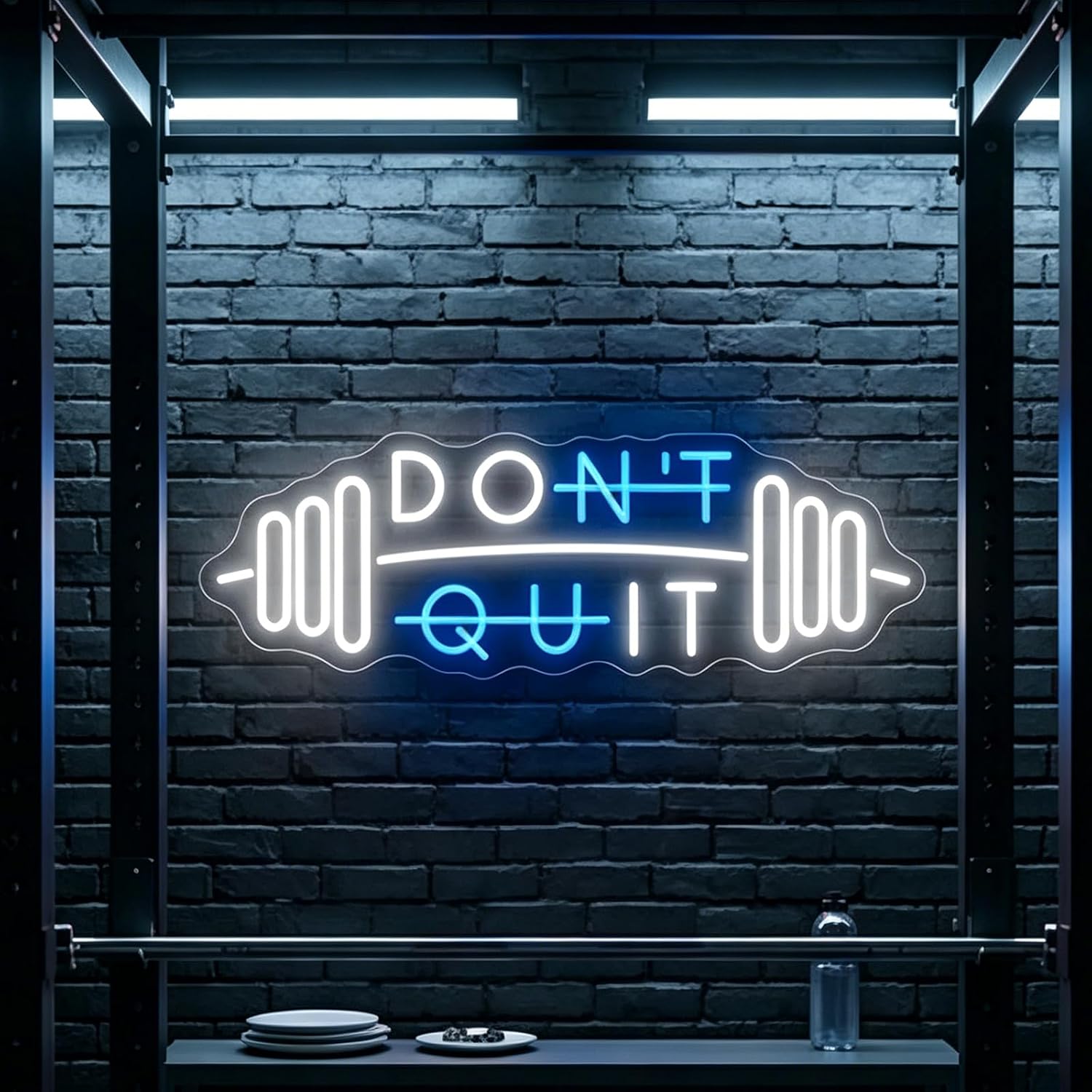 Don't Quit Neon Sign 26 inches Dimmable Inspirational Dimmable Led Home Gym Neon Light Up Barbell Signs Wall Decor for Home Gym Fitness Room Bedroom Decorations