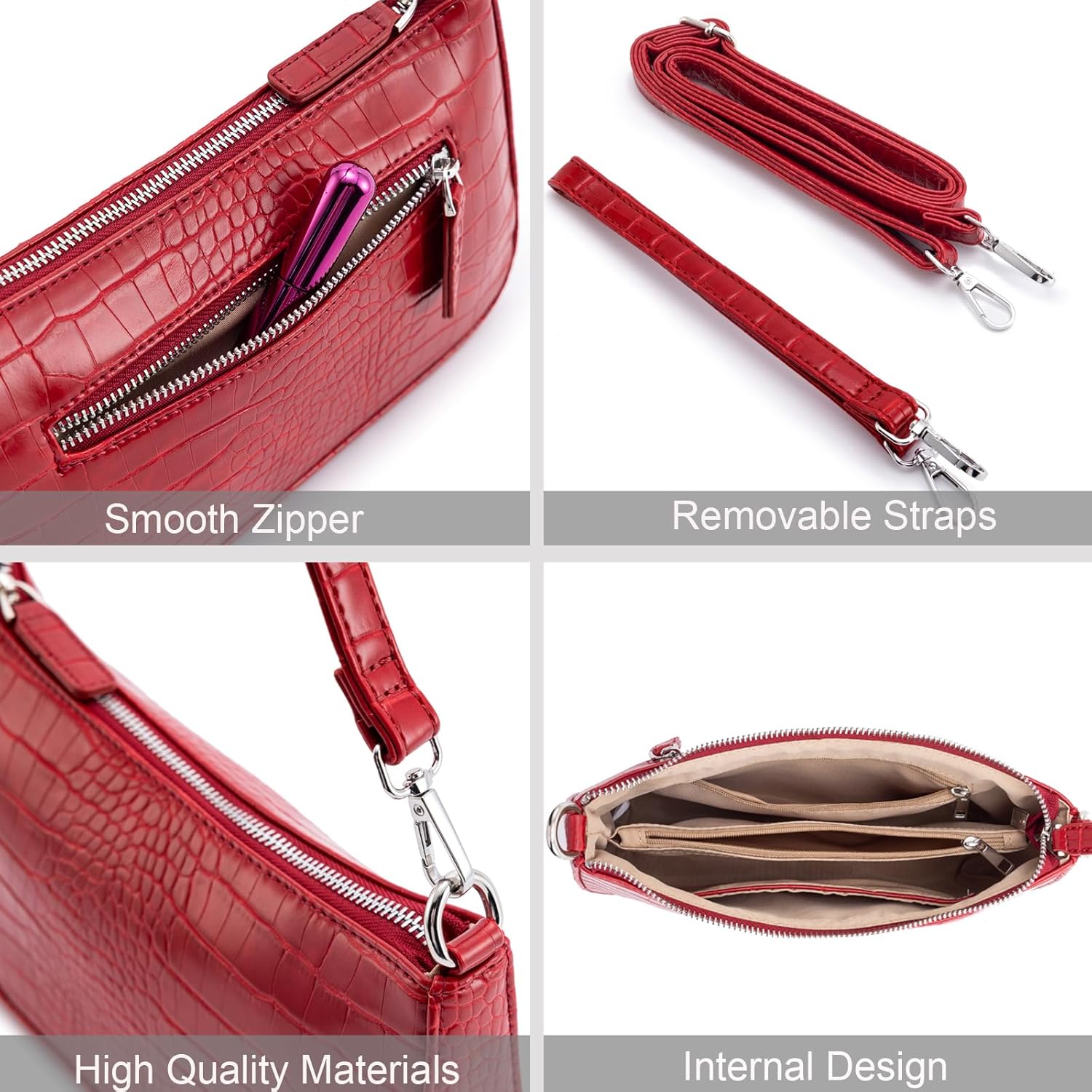 NIUEIMEE ZHOU Small Shoulder bag with 2 Removable Straps Cross Body Clutch Purse Handbag for Women - Image 8