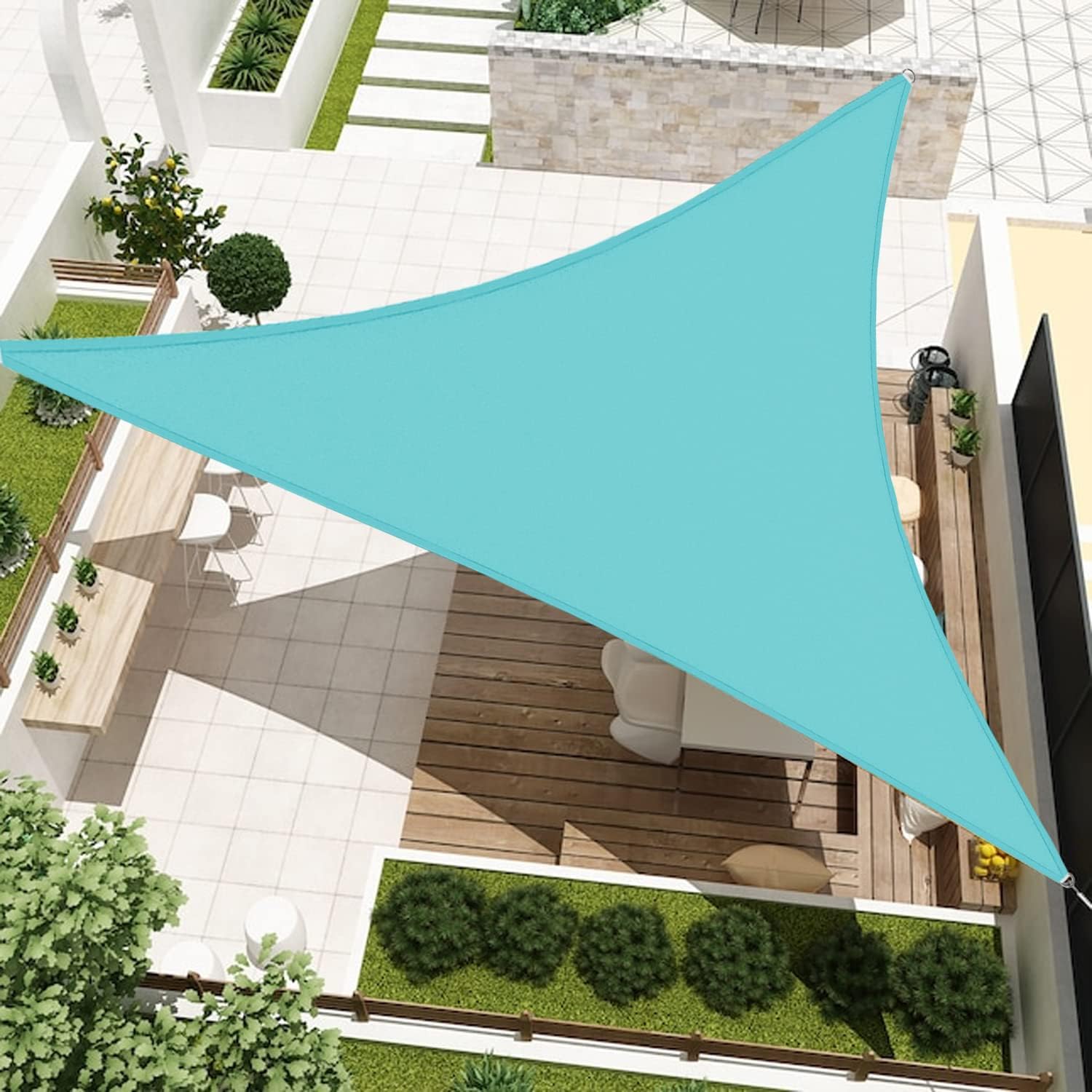 Sun Shade Sail 16'x16'x16' Waterproof Equilateral Triangle Heavy Duty UV Block Canopy Awning for Patio Backyard Lawn Garden Outdoor Activities, Turquoise