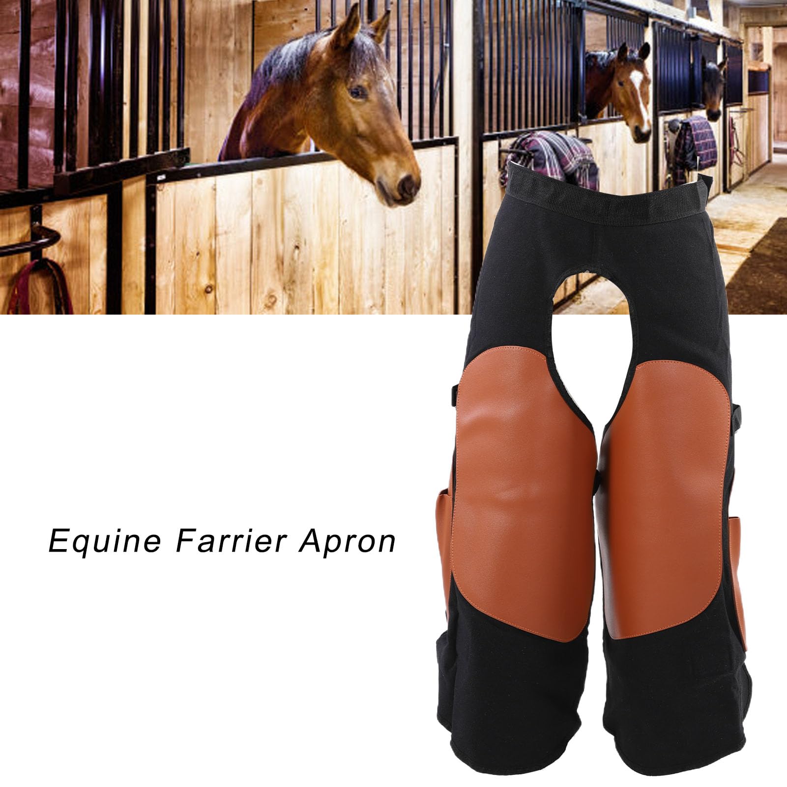 Cryfokt Tablier de Maréchal-ferrant équin, Toile Réglable Résistante à L'usure avec Revêtement en Cuir Fendu PU, Protection Complète pour la des Sabots et le Ferrage des Chevaux