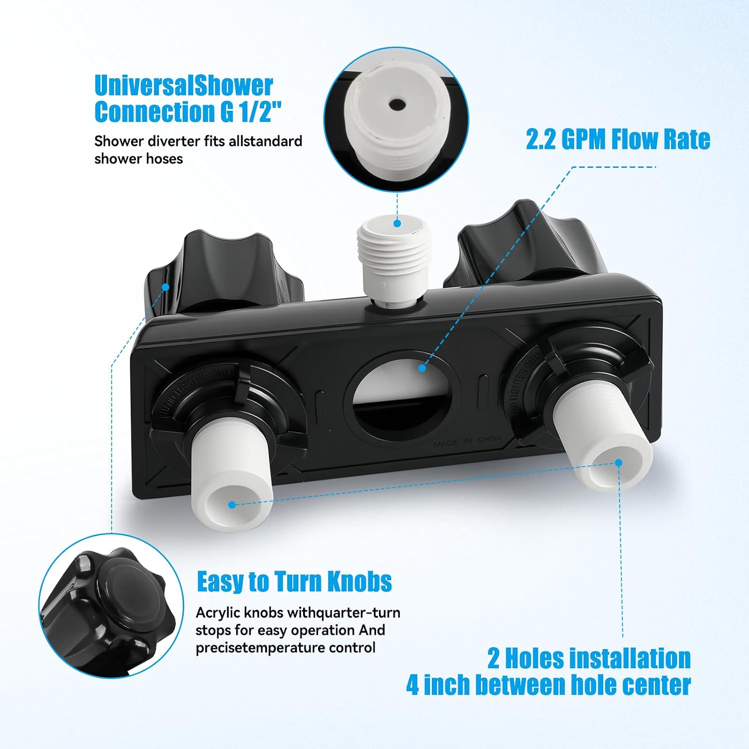 RV Shower Faucet Kit with Handheld Showerhead & Hose 4" On-Off RV Outdoor Shower Kits Leak & Rust Resistant for RV/Campers Travel Trailer Motorhome (Black)