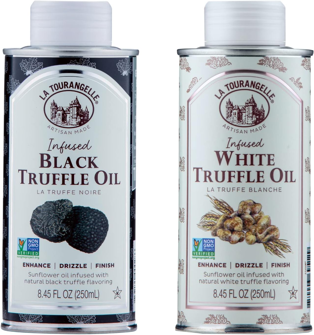 White Truffle Oil & Black Truffle Oil Set, Complex Gourmet Earthy Flavor, 8.45 fl oz (Set of 2)