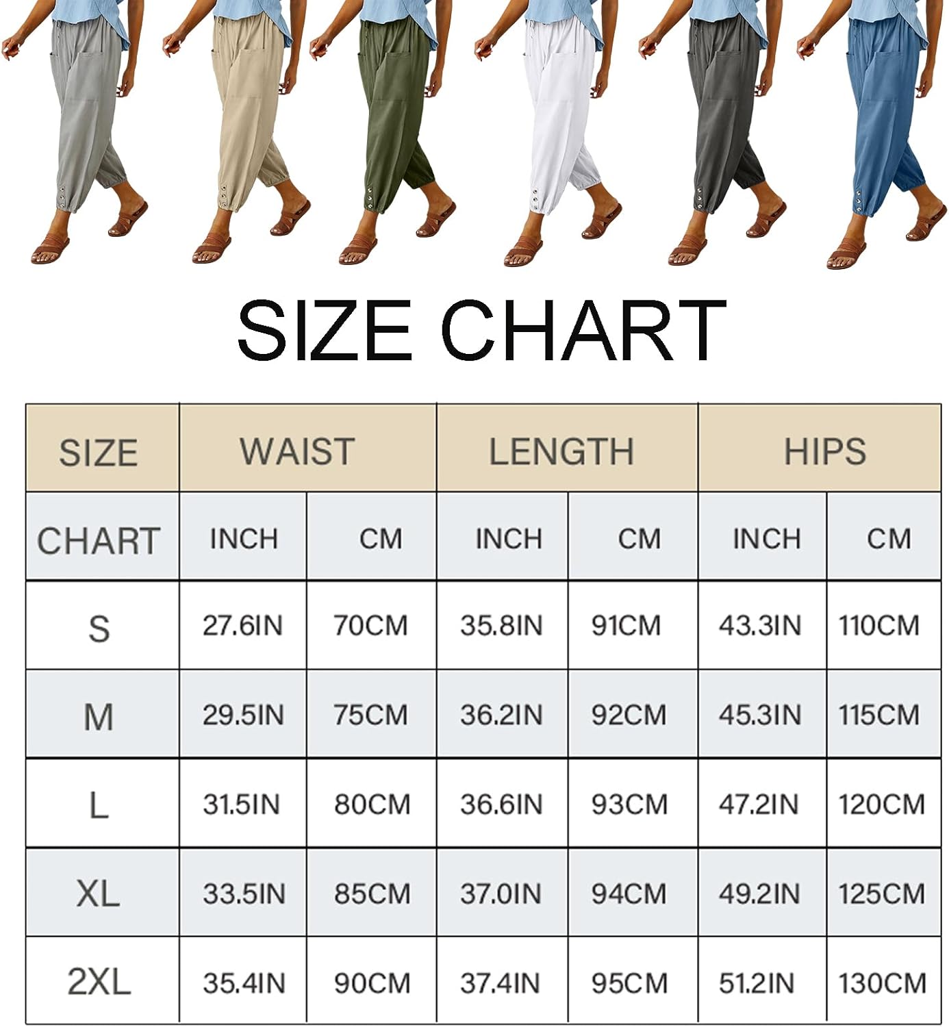 Vista 7 de ZQFFB Pantalones capri para mujer, casuales, de verano, de lino, cintura elástica, pantalones cortos con cordón