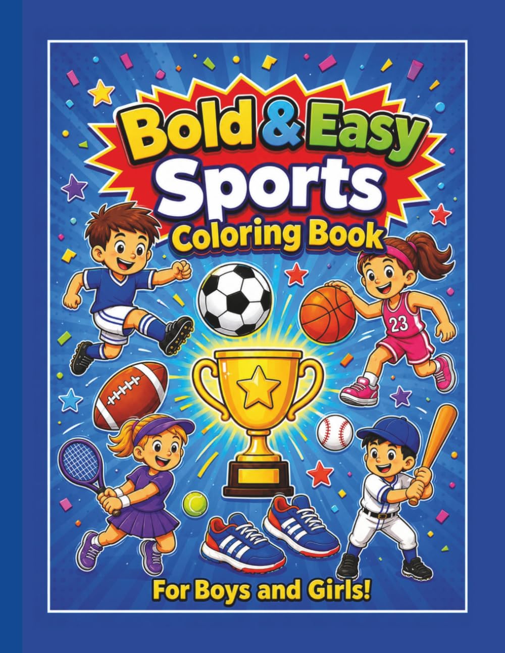 Bold & Easy Sports Coloring Book: 48 Simple Sports Coloring Pages for Kids Ages 4 to 8 Featuring Soccer, Basketball, Baseball, Football, Gymnastics, Tennis, Golf, Swimming, and More