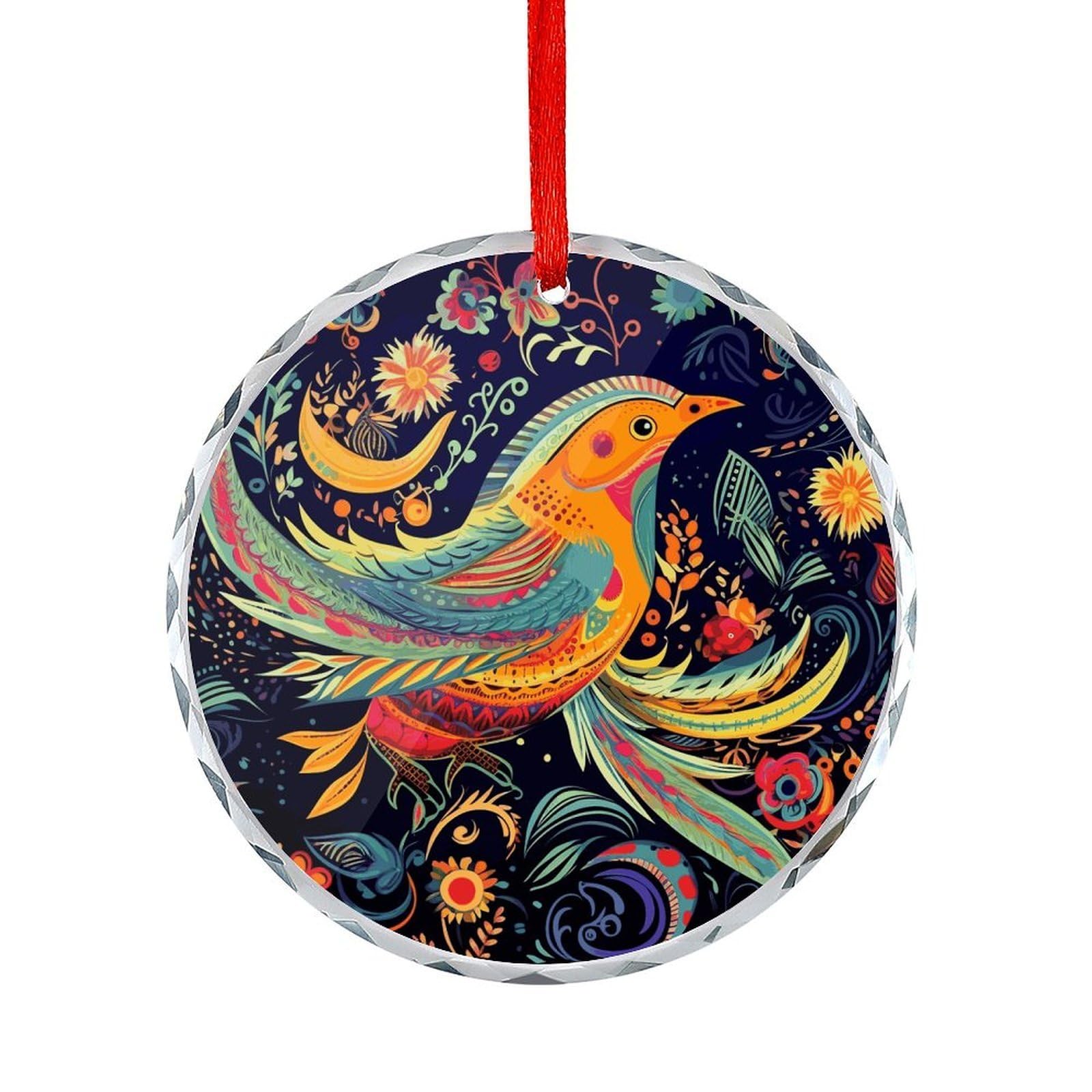 Fodpand Women's Style Ethnic Birds Round Glass Ornament Keepsake Gift Exchange Ideas Car Decor,Christmas Ornaments For Tree Window Garden Ornaments