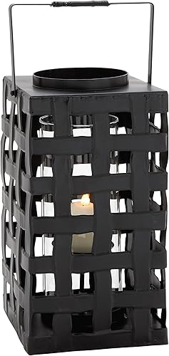 Miniatura 1 de Deco 79 Farol de vela de pilar de metal, 8 x 8 x 20 pulgadas, negro
