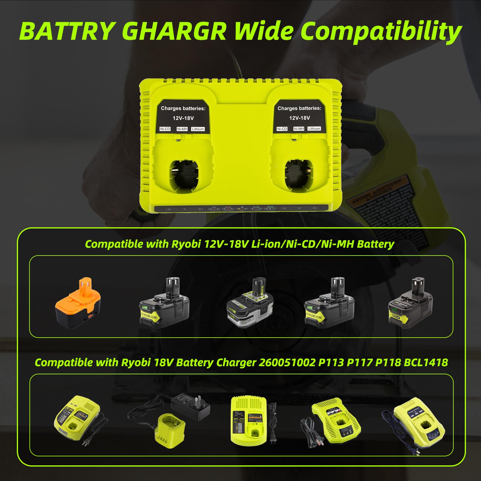 2X 5500mAh Batteries Rechange pour Ryobi 18V One+ et 1 Chargeur Double Port Compatibles avec Ryobi P108, RB18L50, RB18L40, P189, P102, P107, RB18L25, RB18L20, RB18L13, RB18L15