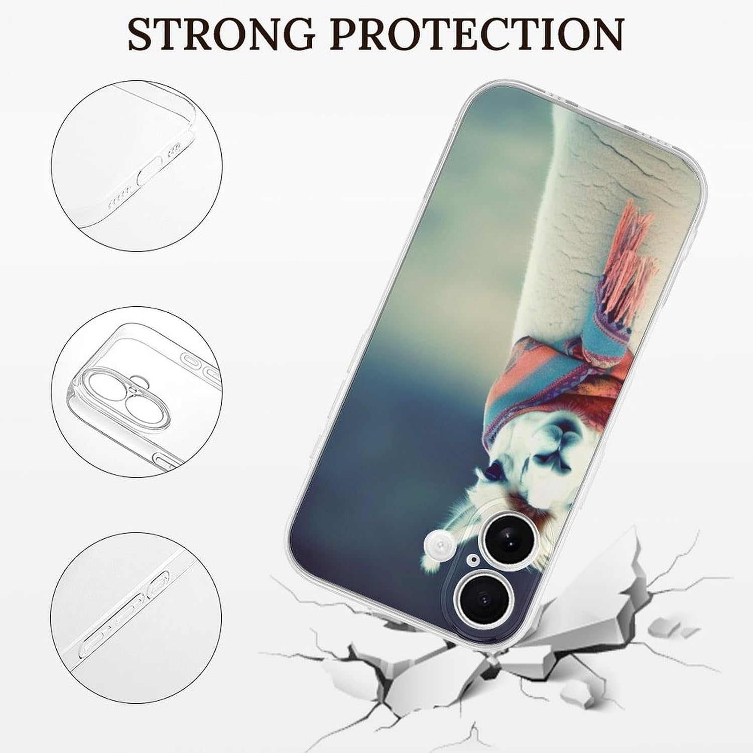 Clear Phone Case for iPhone 17 Case, Llama in A Scarf Prints Shockproof TPU Cell Cover with Wireless Charging, Anti-Yellowing, Transparent image 2