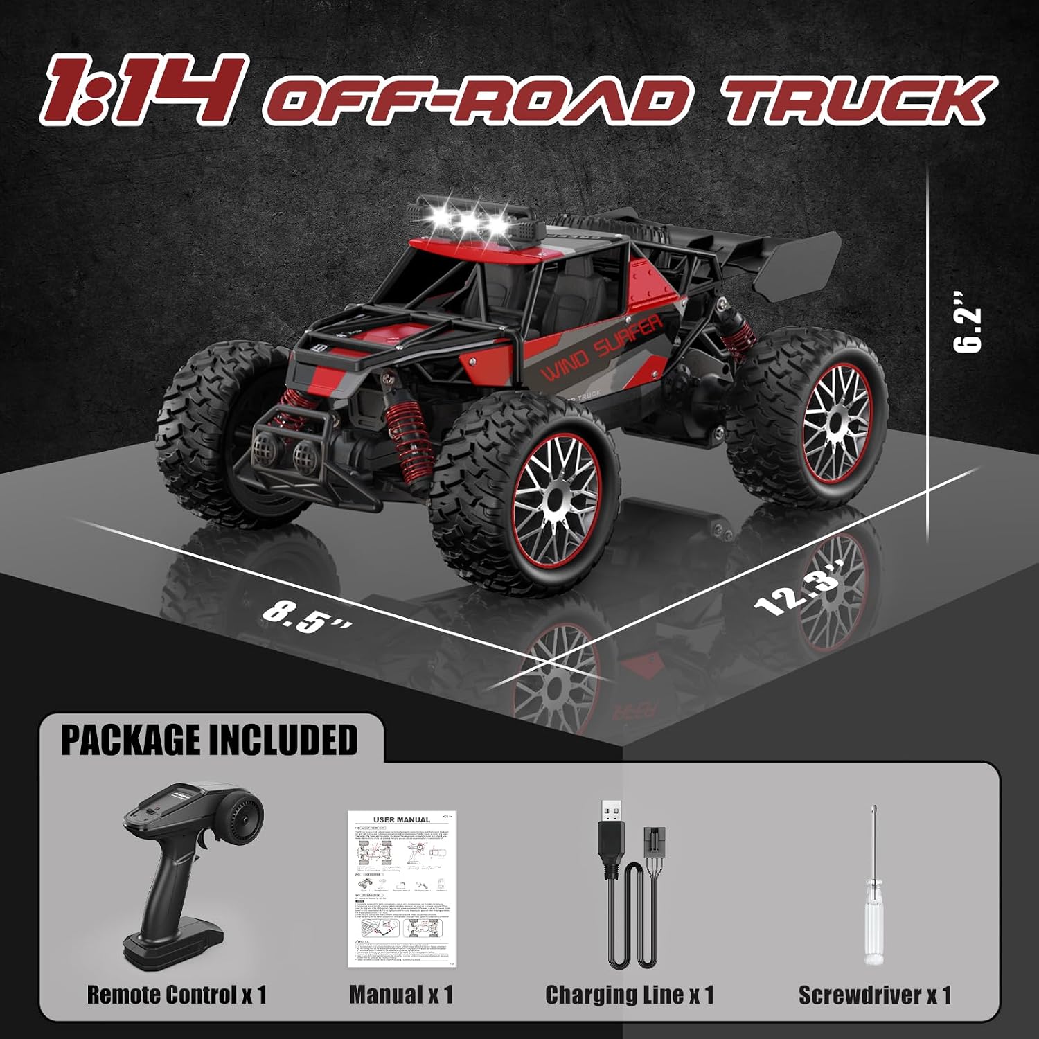 High Speed 30+KM/H Remote Control Car, 1:14 RC Cars for Boys Age 8-12, 2.4 GHz All Terrain RC Truck, Ideal Gifts Off-Road RC Car for Adults Kids with 2 Rechargeable Batteries