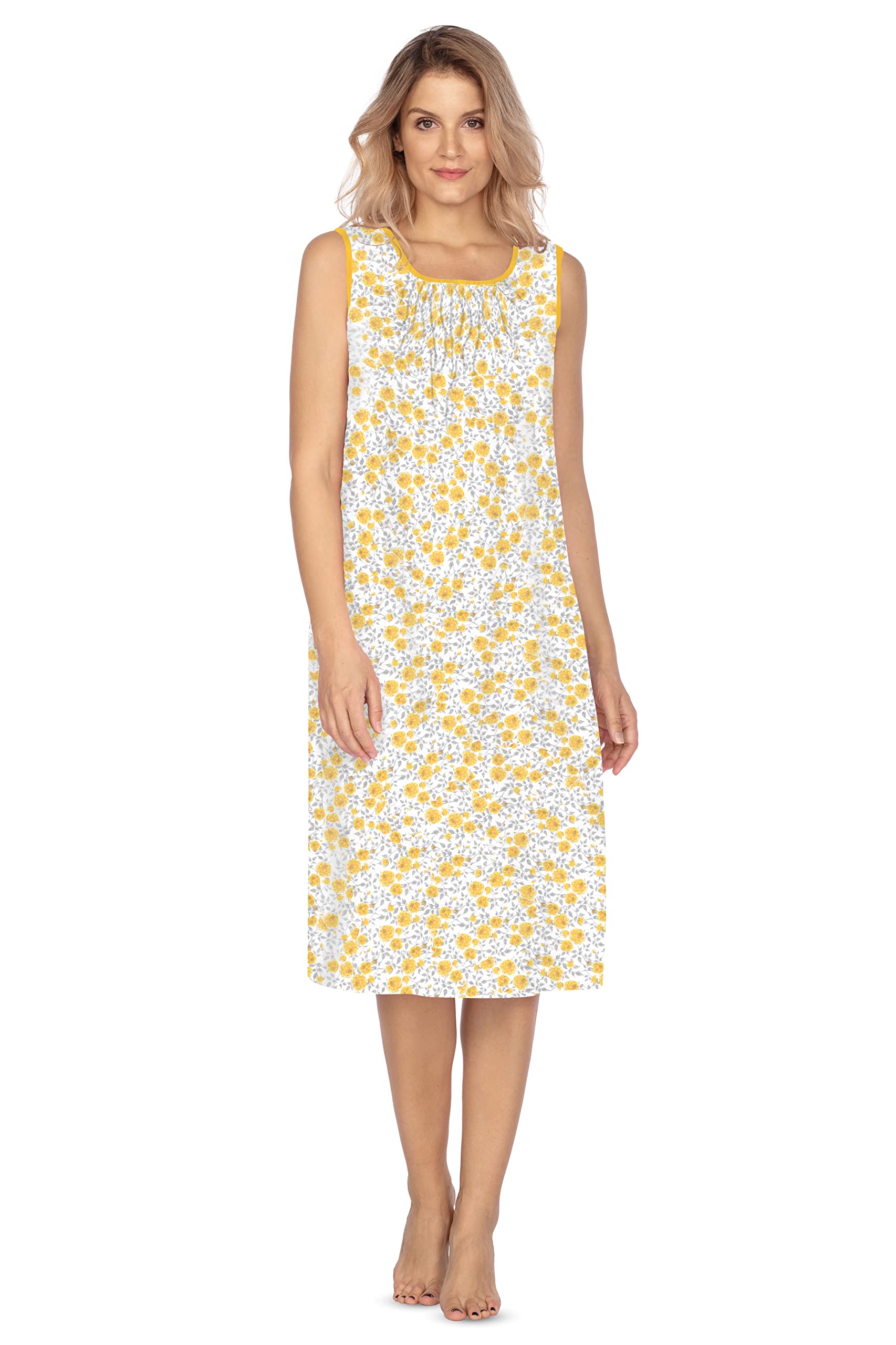 e.Femme® Ladies 1093 Sleeveless Nightdress 100% Cotton, Orange Roses, 14
