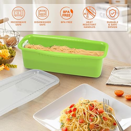 Vista 6 de Olla de pasta para microondas con tapa coladora, olla rápida para espagueti, no se pega ni espera a que hierva, perfecta para hacer pasta cada vez
