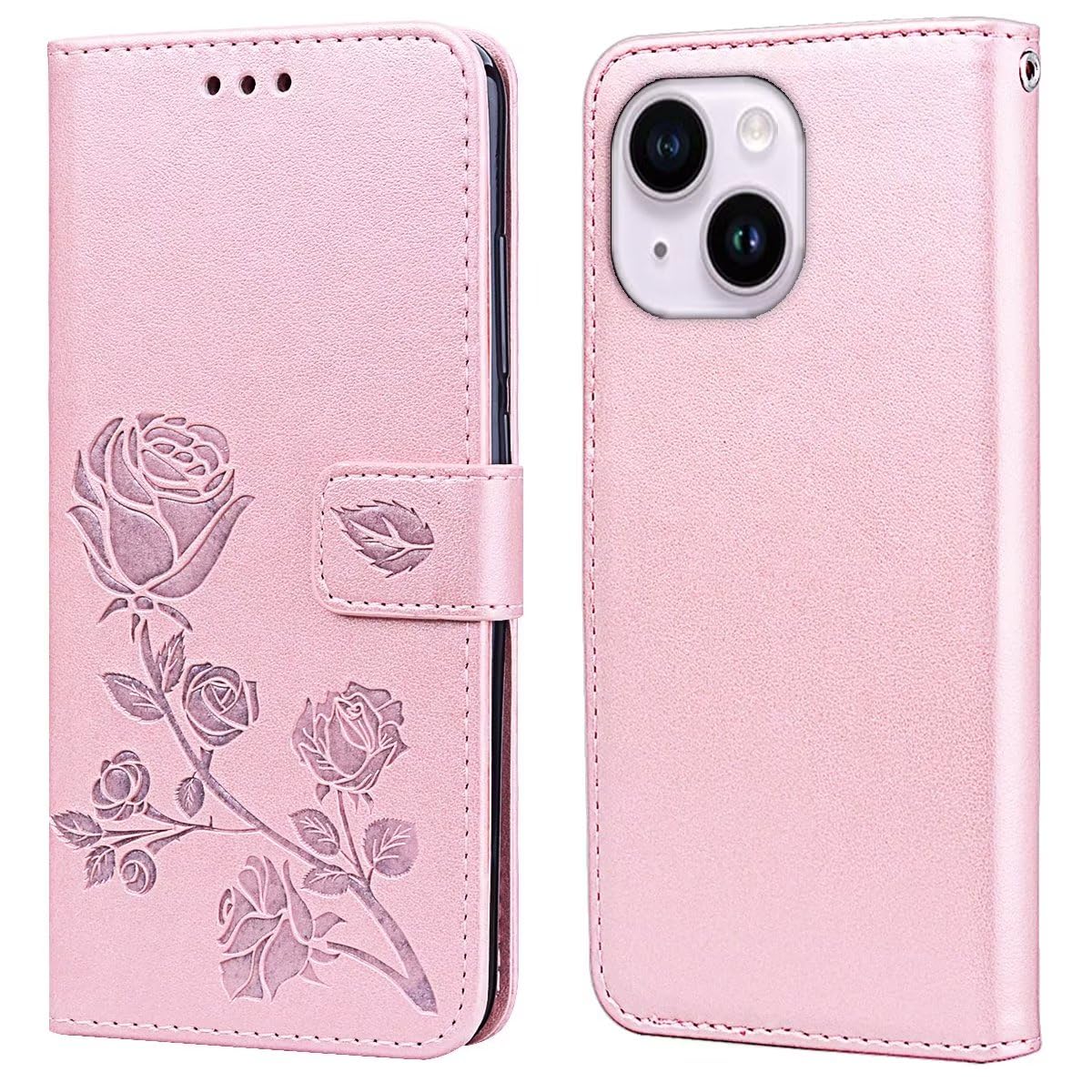 RankOne Custodia Portafoglio In Pelle Per IPhone 15 Pro Max – Cover Flip Rosa Con Porta Carte E Cavalletto
