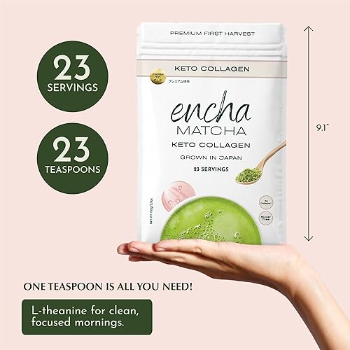 Miniatura 6 de Encha Matcha Latte Polvo  Polvo de colágeno Keto Matcha  Primera cosecha  Macha japonés premium  5.3 oz