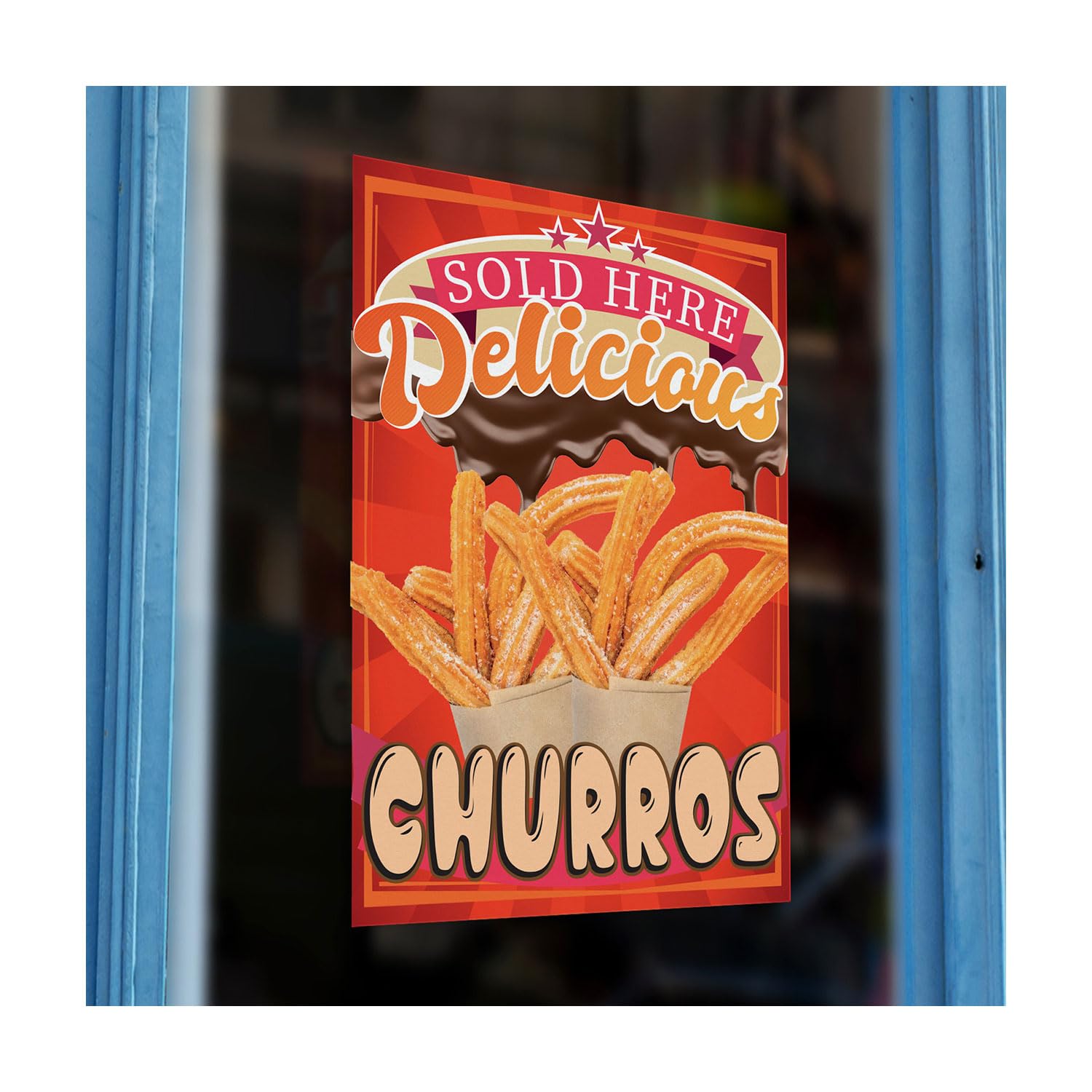 Delicious Churros Sold Here Printed Vinyl Wall Window Sign Cafe Kiosk Self Adhesive high quailty Takeaway Restaurant Sticker Food