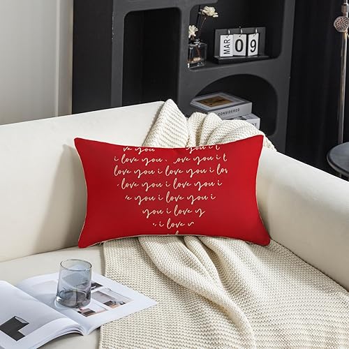 Miniatura 5 de TAJWE Juego de 2 fundas de almohada para el día de San Valentín de 12 x 20 pulgadas, con texto en inglés "I Love You", para boda, San Valentín,