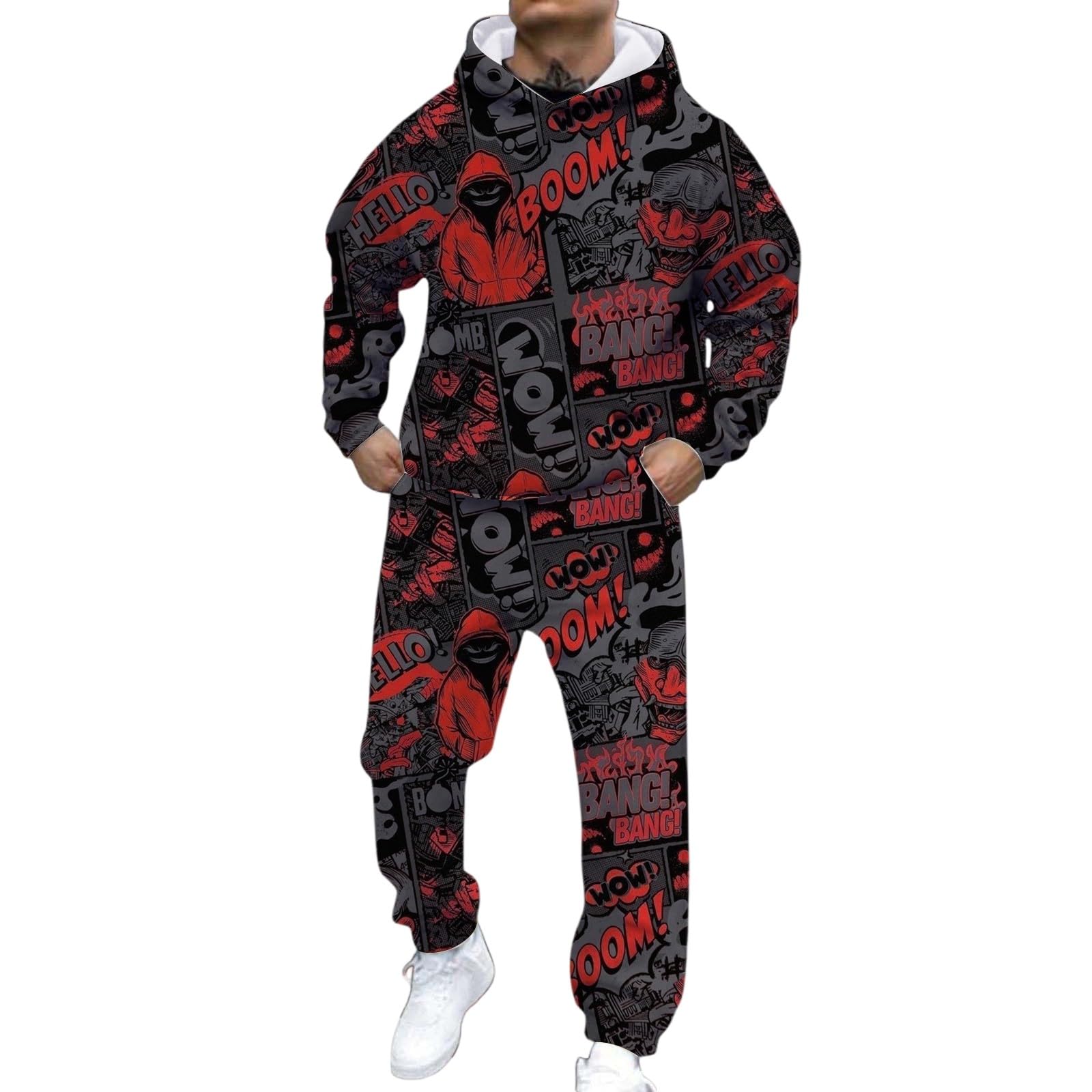 Tute da Ginnastica Uomo Due Pezzi Abbigliamento Sportivo con Cappuccio Tuta Traspirante Training Homewear per 2 Jogging Fitness Sportiva Set Felpa E Pantalone Autunno Inverno