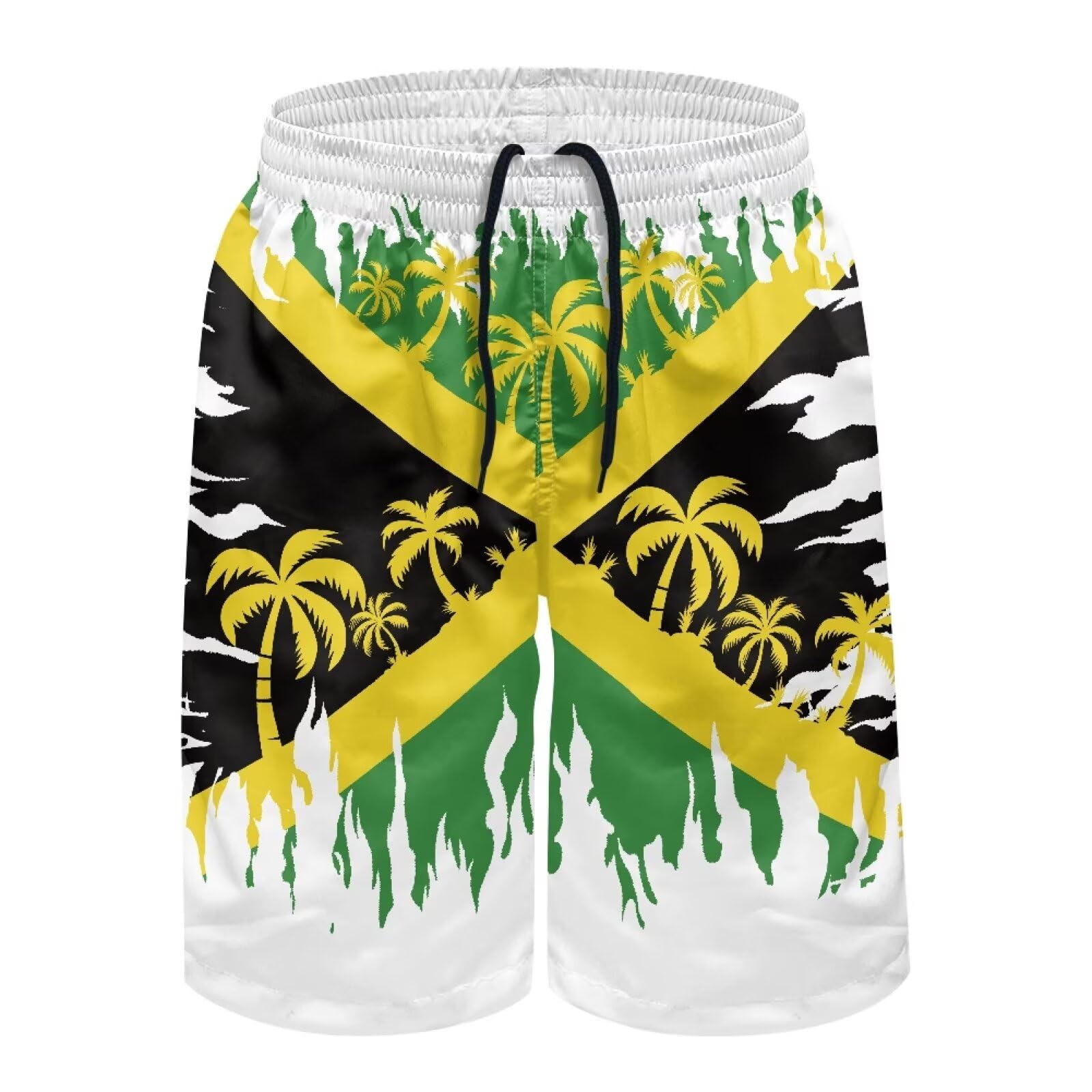 Srengjodk Jamaican Swim Trunks for Men,Jamaican Flag Shorts,Jamaican Clothes,Jamaican Flag Clothes,Jamaica Swimwear,Chic White Large
