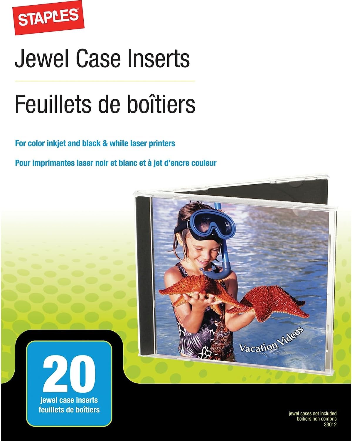 STAPLES 501797 Jewel Case Inserts 20/Pack