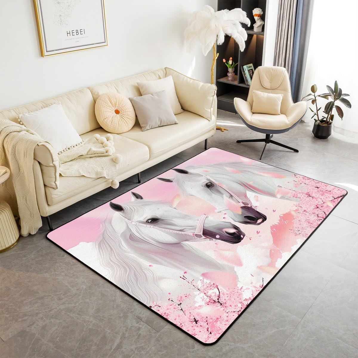 Tapis de salon moderne motif cheval 3D, textile doux et antidérapant