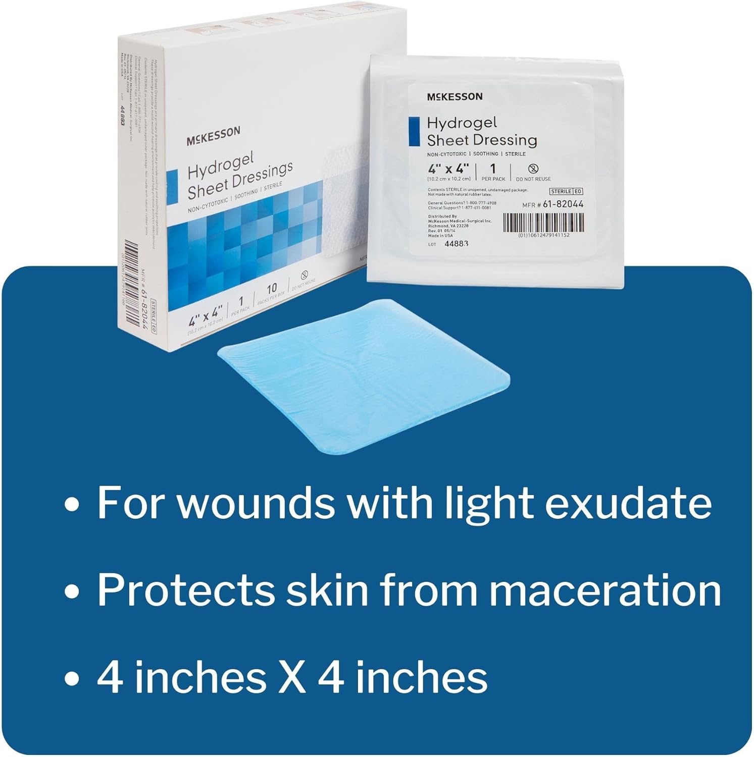 McKesson Hydrogel Sheet Dressing, Sterile, 4 in x 4 in, 10 Count