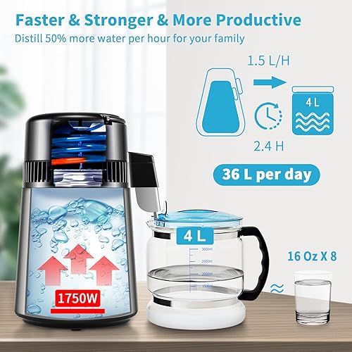 Miniatura 3 de VEVOR Destilador de agua de 11 galones 04 galasH máquina para hacer agua destilada de 1750 W 0-99 horas pantalla de doble temperatura destilador de