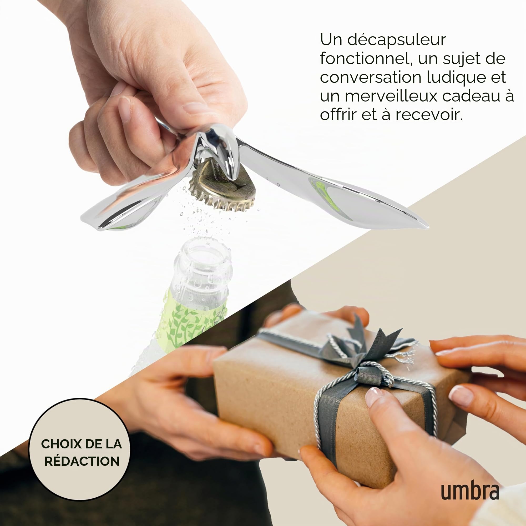 Umbra Tipsy Ouvre-bouteille - Accessoire de bar sculptural en forme d'oiseau en équilibre, chrome