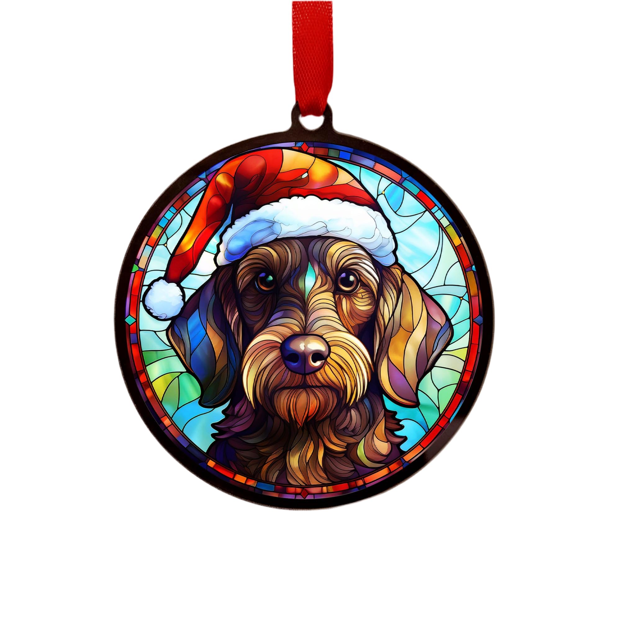Dachshund Wirehaired Suncatcher Decoration Santa Hat Christmas