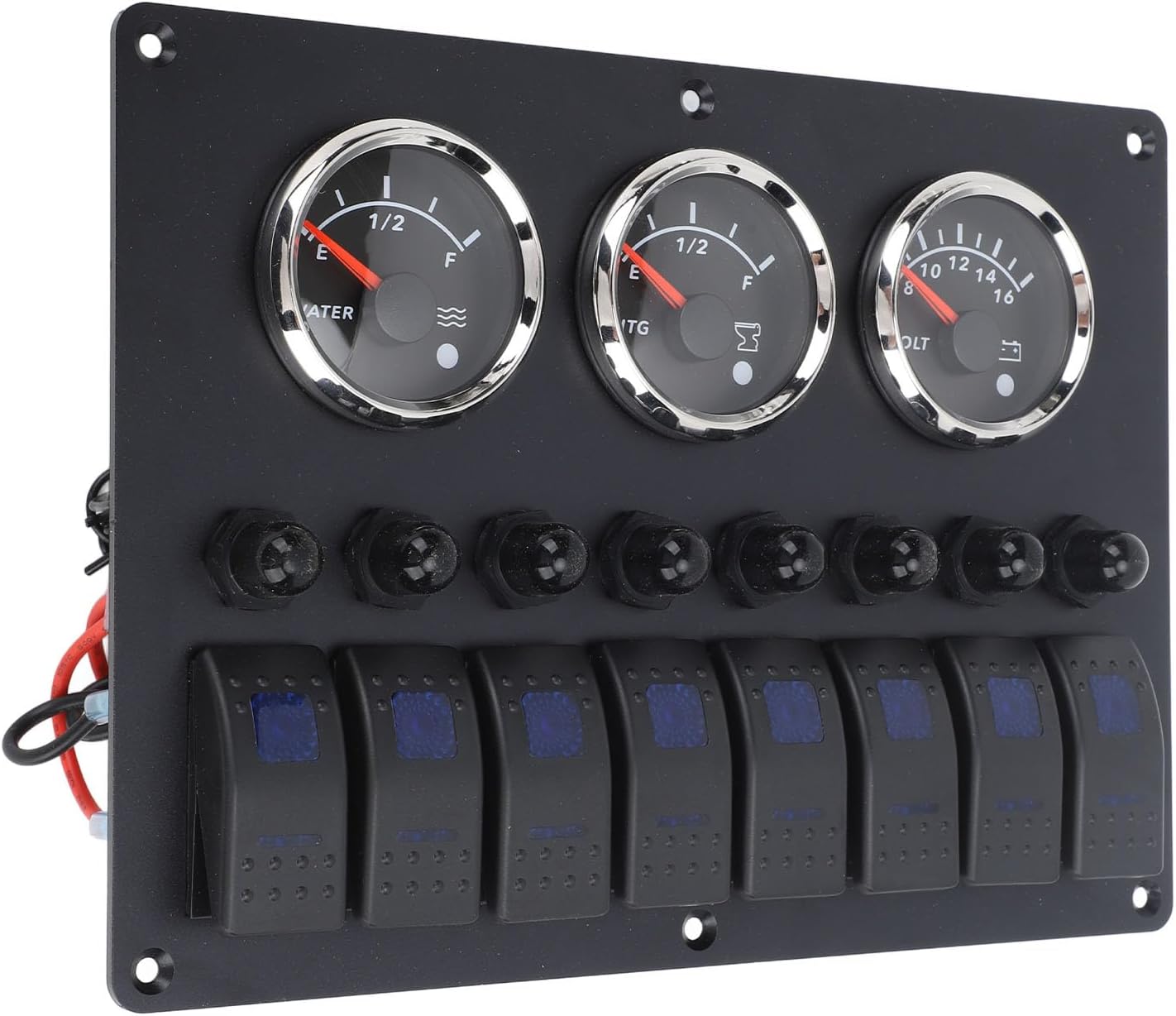 12-24V 3 Gauge Meter Water Sewage Level Voltmeter Instrument Panel, 8 Gang Switch with Anti Fog Technology, Low High Level Alarm, for Boat Yacht Marine
