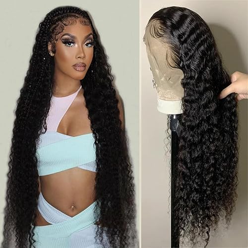 Pelucas de encaje frontal de 13 x 4 con ondas profundas, pelucas frontales de encaje HD, línea capilar prearrancada, densidad del 180 %, cabello