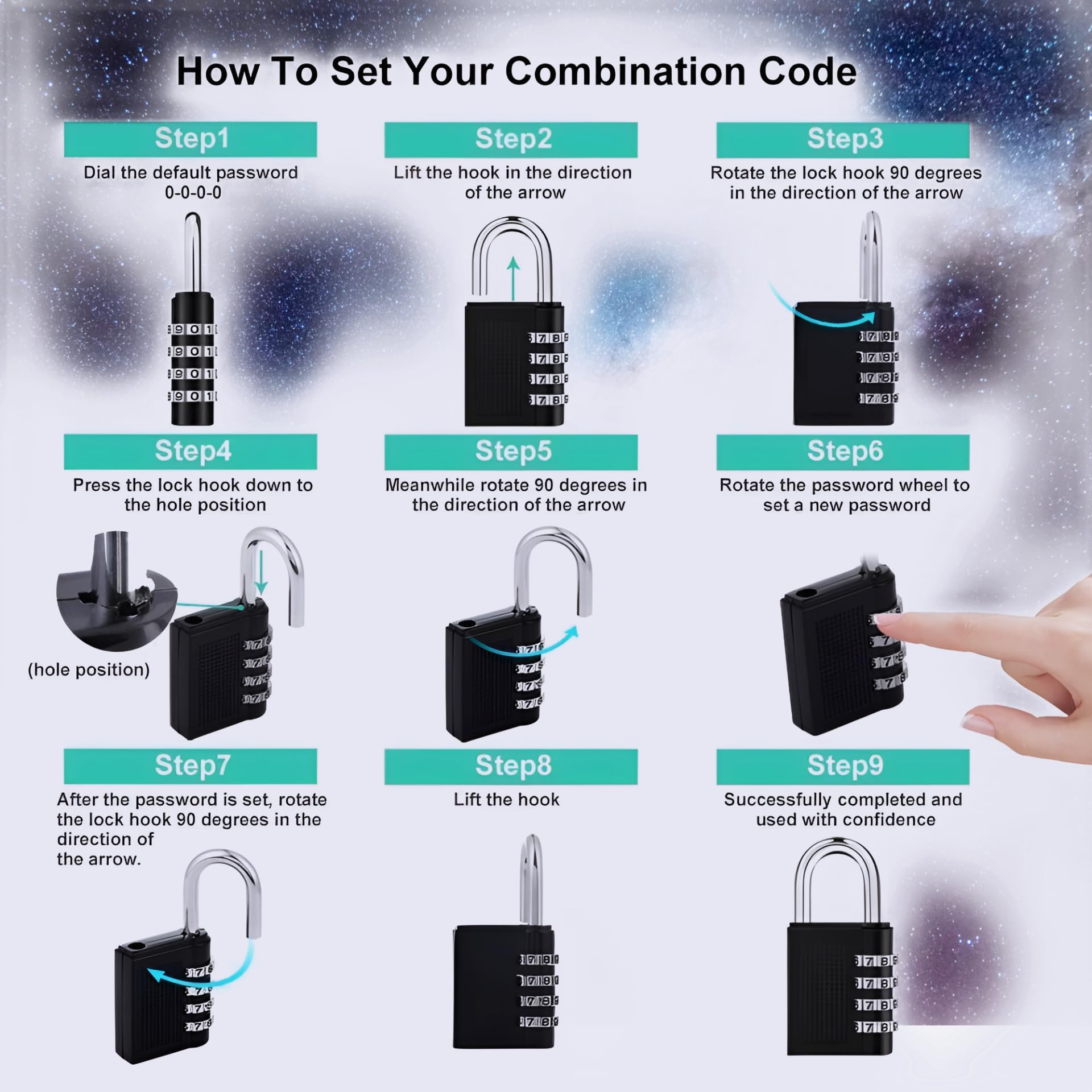 4-Digit Safe Pin I 4 digit combination Padlock lock | Silver Zinc Alloy 4 digit Lock |4 digit padlock Pack of 1 |4 digit number lock Cute Design|Secure Your Luggage, Tool Box, Gate, and More BY VIVITO 3