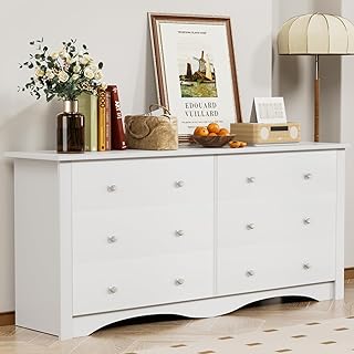 YESHOMY White Wood Dresser with 6 Drawer, Cabinets Dressers Wood Dresser Cabinet, Organizer Drawers for Bedroom, Living, Hallway