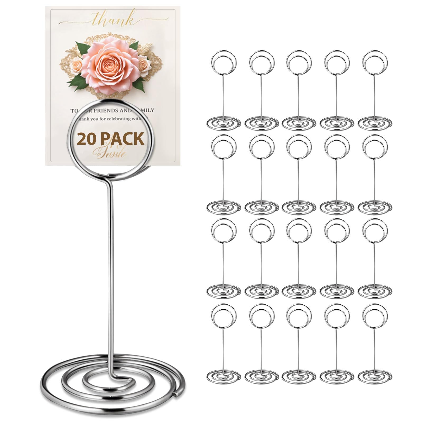 WILLIZTER 20 PCS Table Number Holder Table Card Holder Cards Stand Name Menu Clips Picture Holder (Silver)