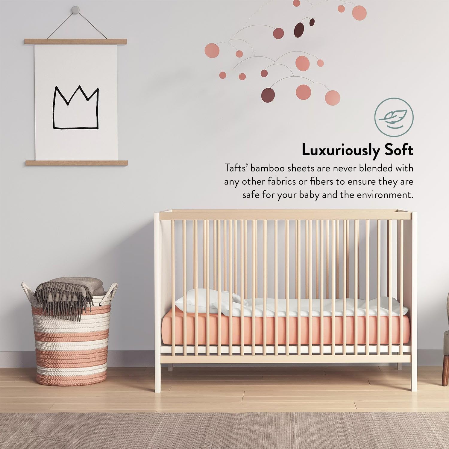 Tafts Crib Sheets, 100% Viscose derived from Bamboo Fitted, Girls, Boys & Unisex, 8 Inch Deep Pocket, Standard Crib & Toddler Mattress, Cooling, Soft, 360 Elastic, Lifetime Quality, (28 x 52 Pink)