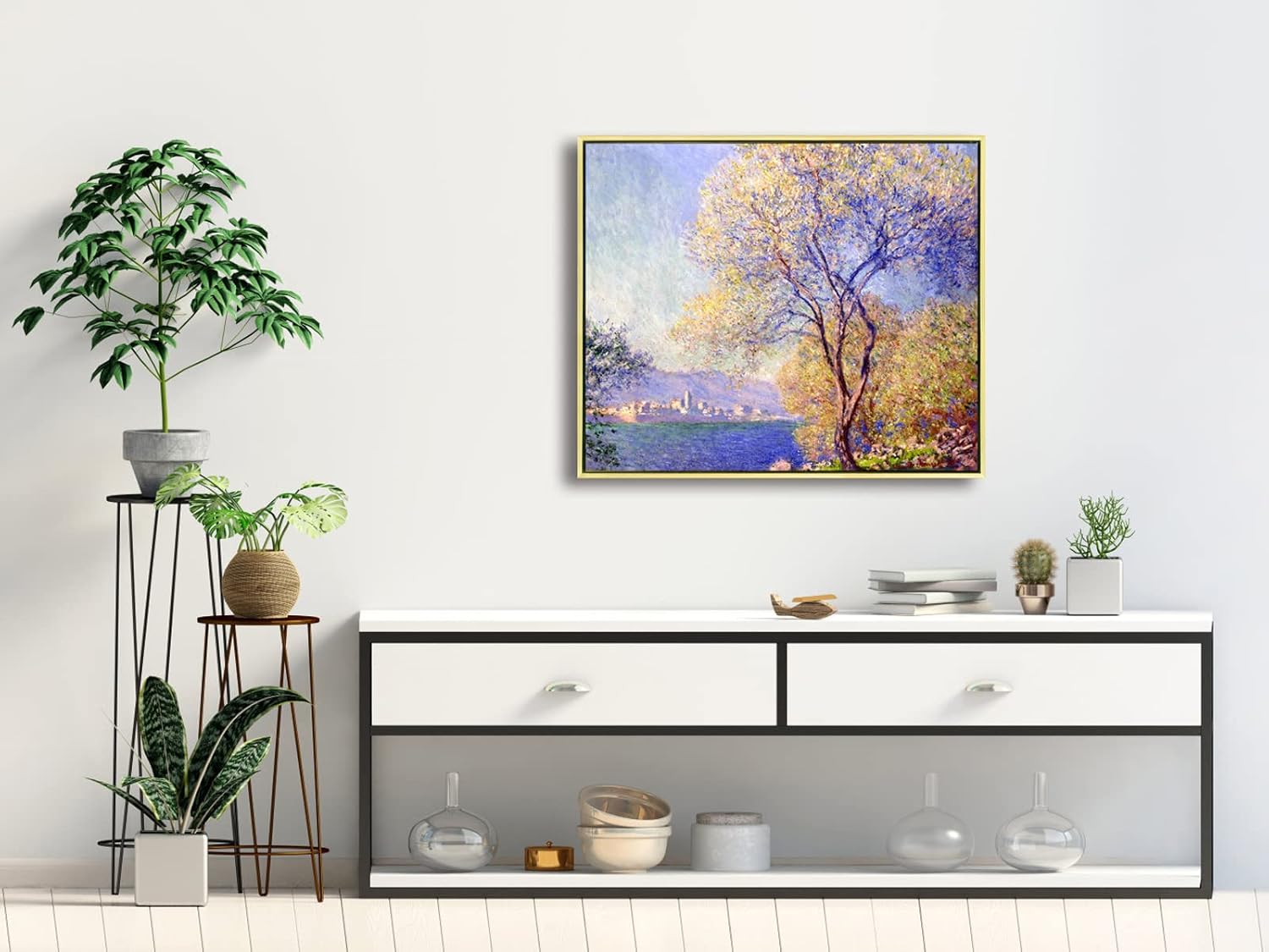 Wieco Art Framed Canvas Wall Art Antibes Seen from The Salis Garden 1988 by Claude Monet Paintings Reproduction Modern Canvas Prints Artwork on Canvas for Home Office Decorations