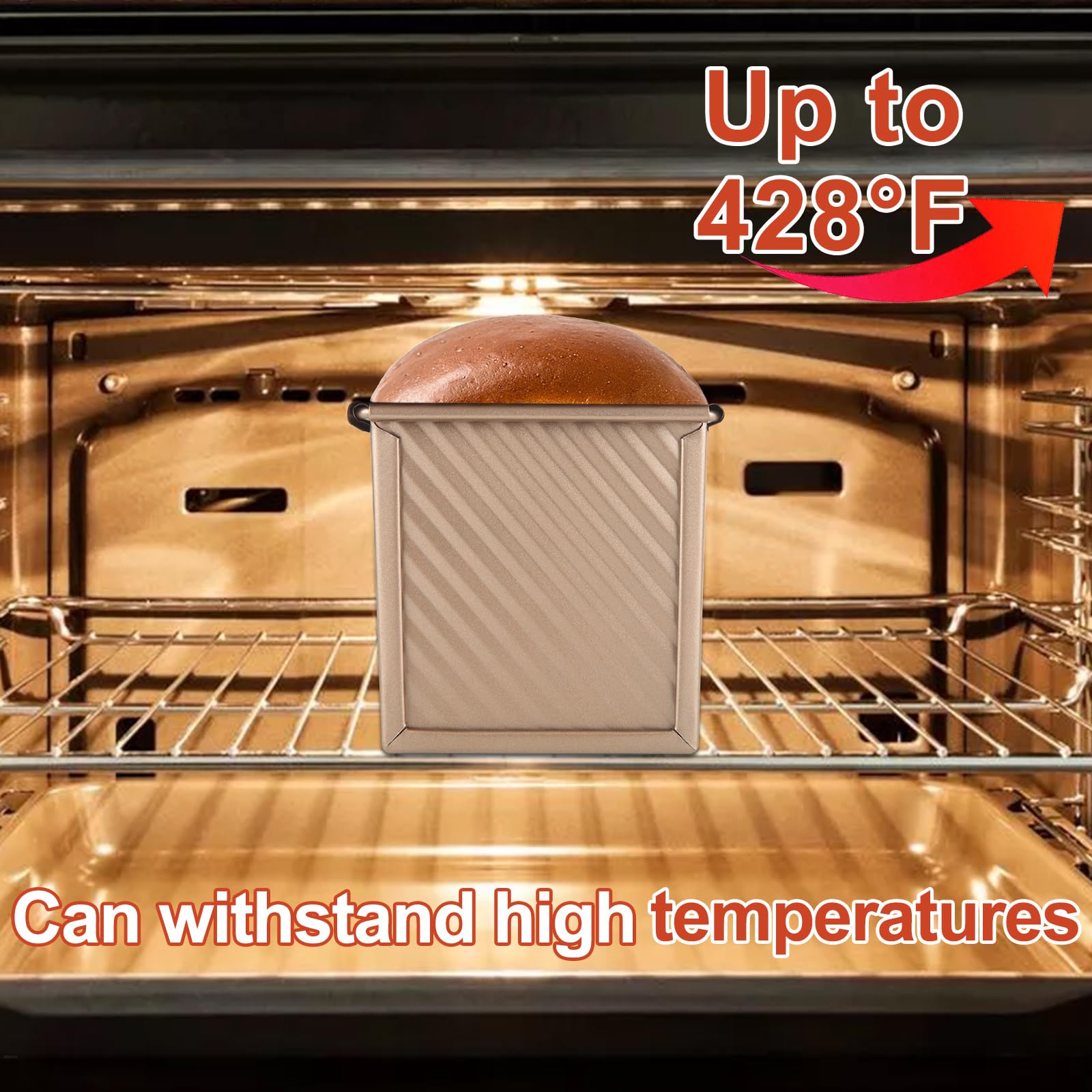 Acrux7 Paquete de 2 moldes para pan con tapa, capacidad de masa de 1 libra antiadherentes para hornear pan, caja de pan corrugado de acero al carbono con tapa para hornear pan, con juego de