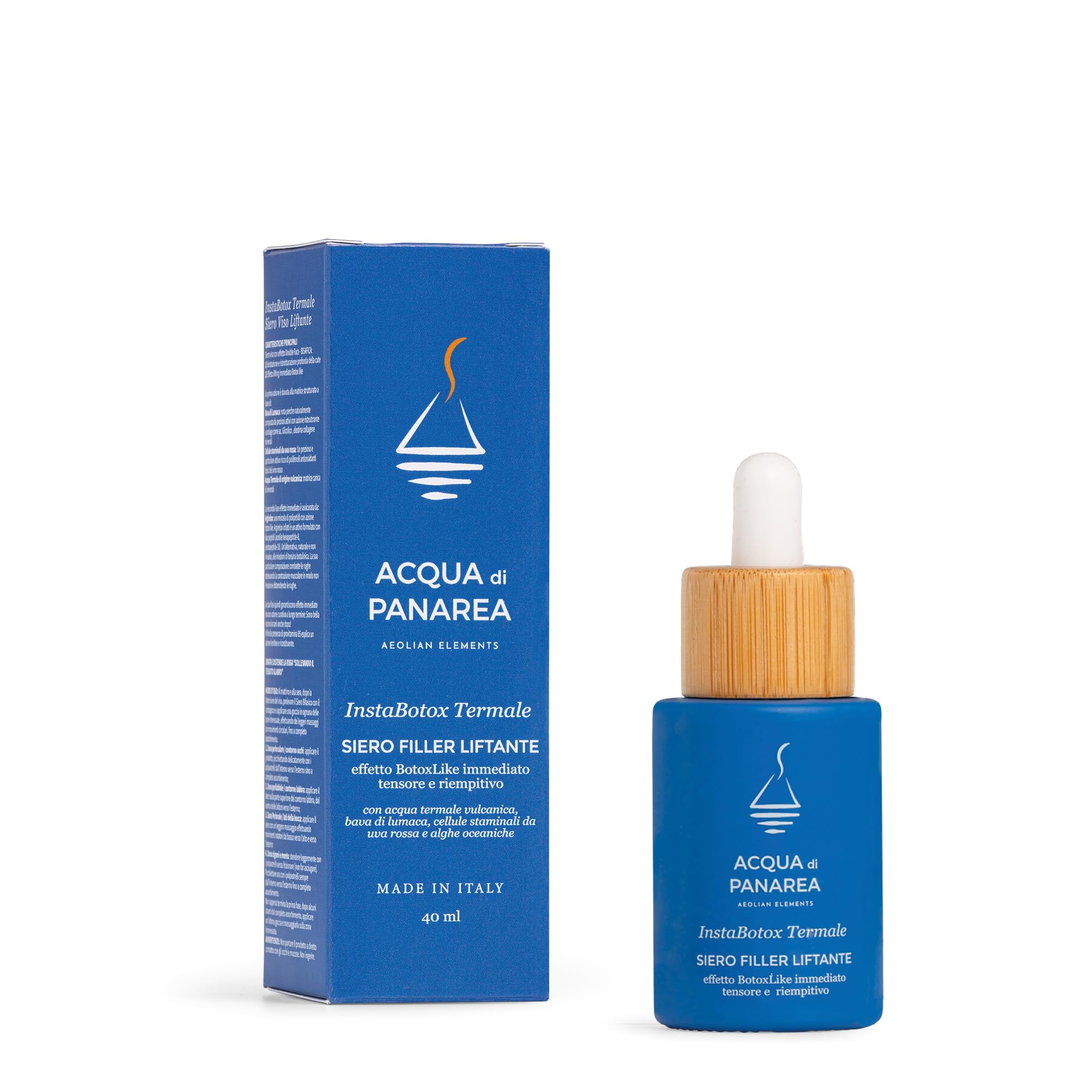 ACQUA DI PANAREA Siero Viso Effetto Botox Istantaneo Con Acqua Termale Vulcanica, Effetto Tensore, Con Acido Ialuronico Argireline, Made in Italy