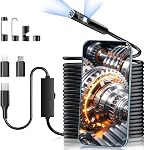 Dual Lens Endoscope Camera with Light, DPduct 1920P HD Borescope Inspection with 8+1 Lights, 7.9mm IP67 Waterproof 16.4ft Semi-Rigid Cable Snake Camera for Android and iOS,iPhone,iPad
