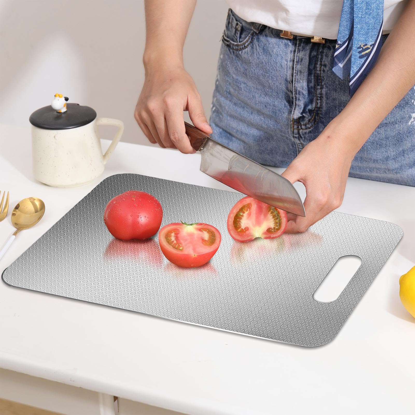 Cutting Board, Stainless Steel Double-Sided Chopping Board, Anti-Slip Durable Kitchen Tool for Meat, Vegetables, Cheese, Fruits, Meal Prep, Cooking, Daily Use 13.39x9.06in
