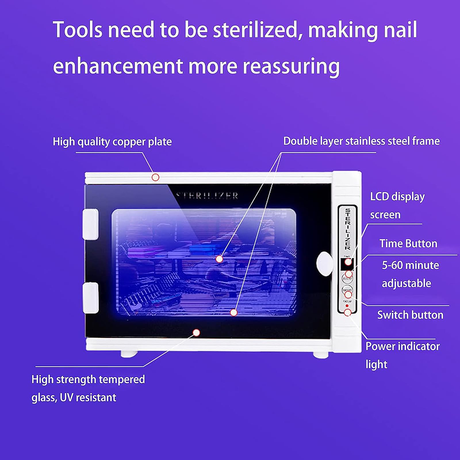 Armario de Desinfección UV, Esterilizador UV, Caja de desinfección UV LED, Esterilizadores para herramientas de uñas, Esterilizador con temporizador