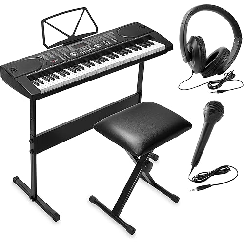 61-Key Electronic Music Keyboard Piano with Stand, Headphones, Stool & Microphone