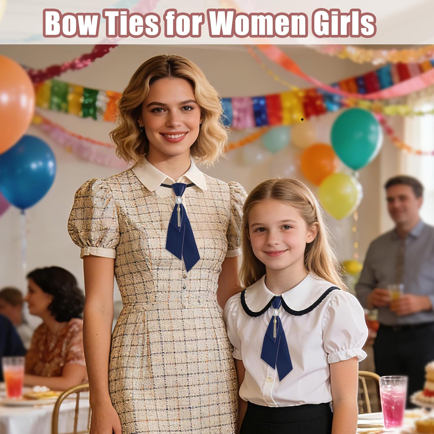 Bow Ties for Women, Adjustable Womens Tie Girls Uniforms Bowties with Chic Decoration for Party School Prom