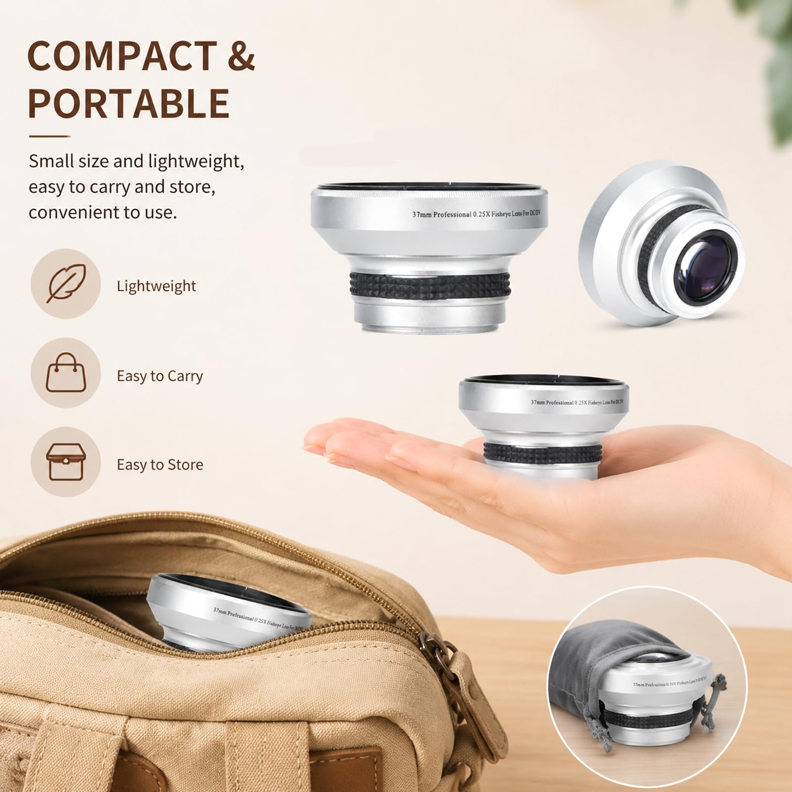 Argento Forte applicabilità 37mm 0.25X Super Fisheye Lente aggiuntiva per obiettivi per fotocamera calibro 37mm Obiettivo fotografico per fotocamera, è per obiettivo per