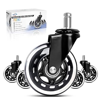 Office Chair Caster Wheels Replacement, Heavy Duty Casters Safe for All Floors,Without Chair Mats. 3" Office Furniture Casters Replacement,Universal Fit 1set