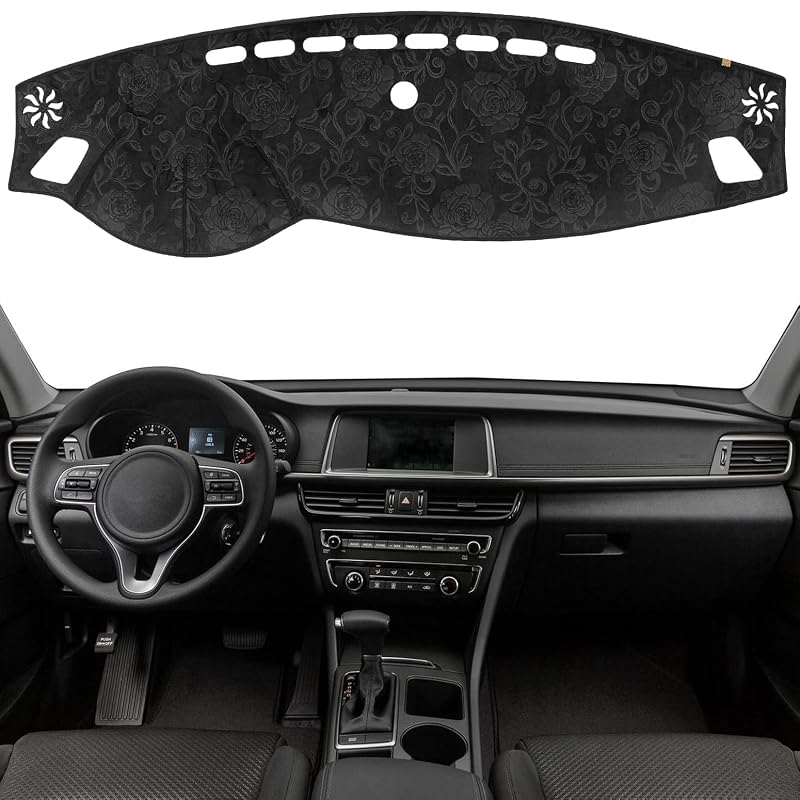 Tapete para painel automotivo KEYOOG em flanela preta para Kia Optima/K5 2017–2020 sem HUD, lado esquerdo