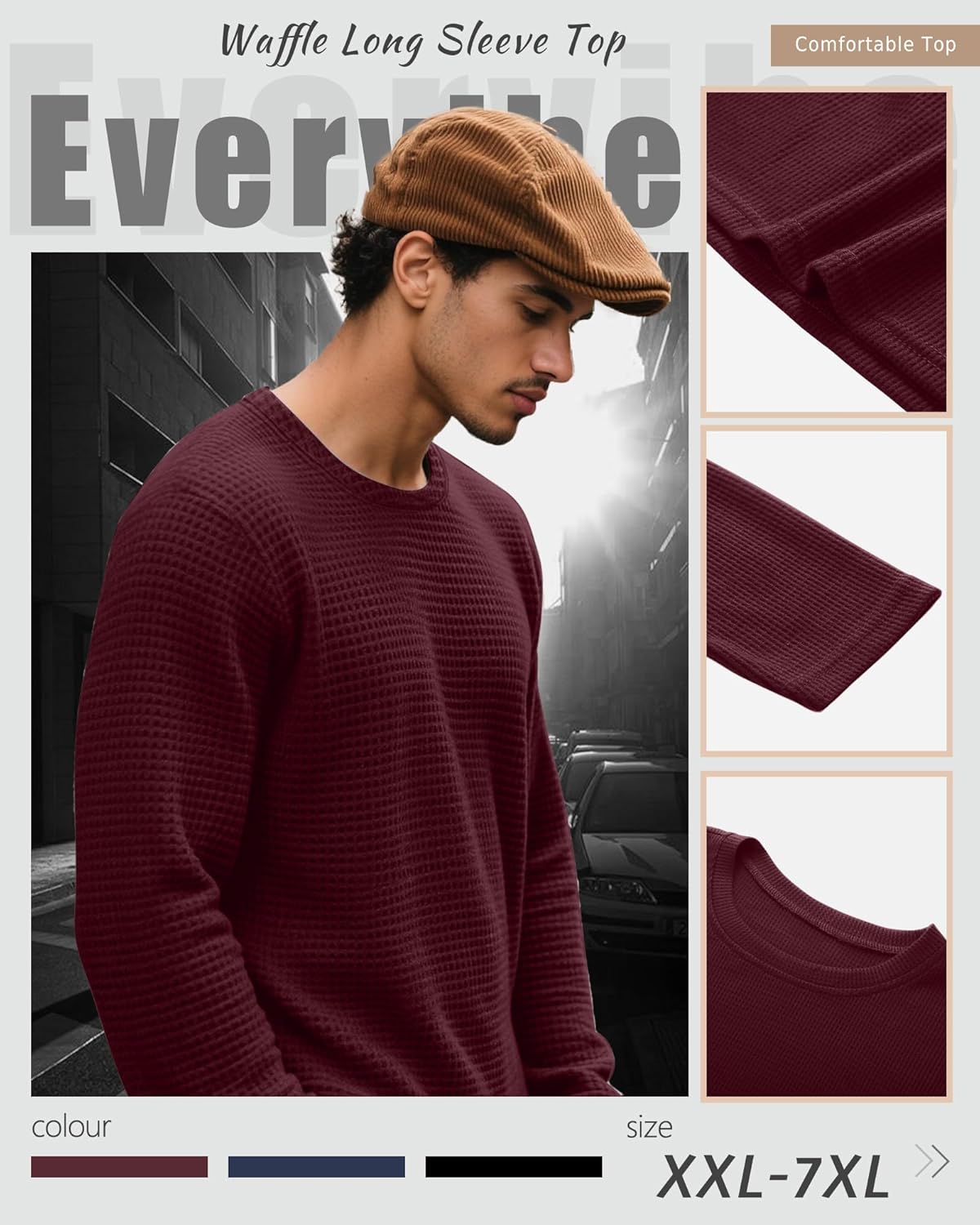 3 Pack Men's Big and Tall Long Sleeve Shirts, Waffle Crew Neck Thermal Underwear Tops Lightweight Casual Undershirts - Image 4