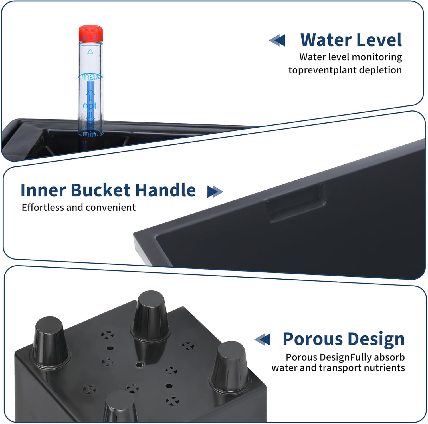 Garvee 16" Tall Planters Set of 2, Self Watering Tall Planters, Outdoor＆Indoor Planter Pots, High Front Porch Planters Pots with Drainage Holes＆Water Level Monitor, Black