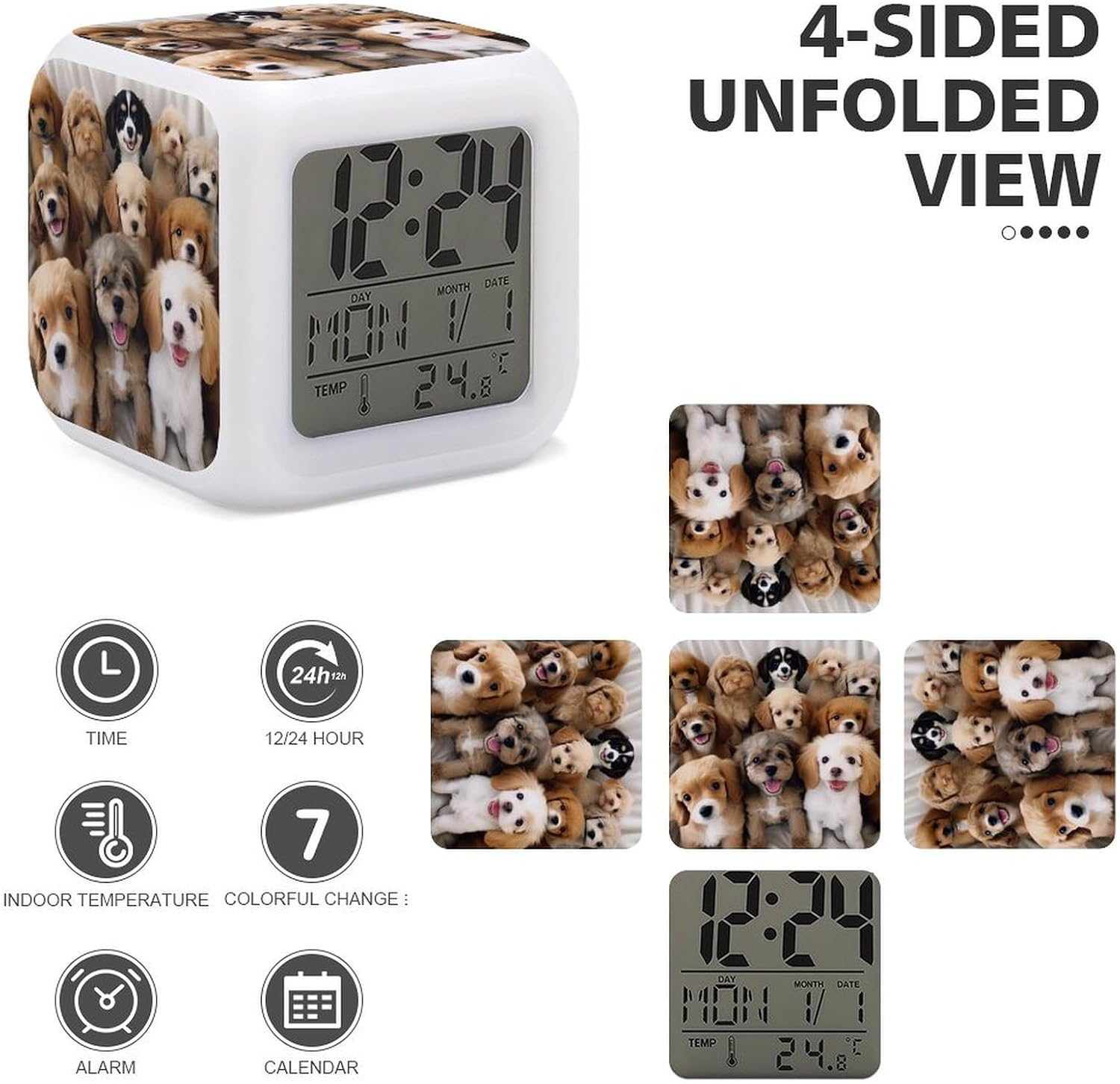 Cute Dogs Alarm Clock Led Display Alarm for Bedroom Smart Digital Alarms with 7 Color NightLight Small Night Light Clock for Heavy Sleepers Simple Operation image 4