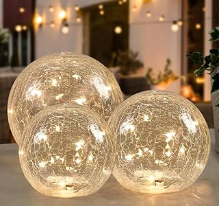 Crackle Globe LED Lamp Battery Operated with Timer, Lighted Glass Orb for Festival Christmas Decoration, Gold Mercury Glass Ball Light for Living Room Indoor (with Timer)