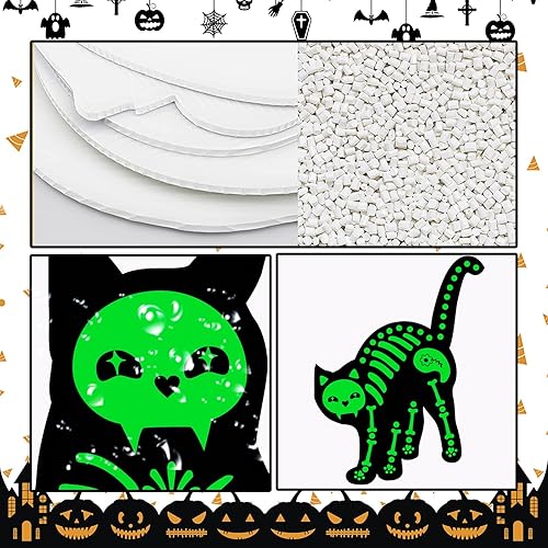 Miniatura 6 de Decoraciones de Halloween para patio al aire libre, 5 piezas de gato esqueleto que brillan en la oscuridad, letreros de patio de Halloween con