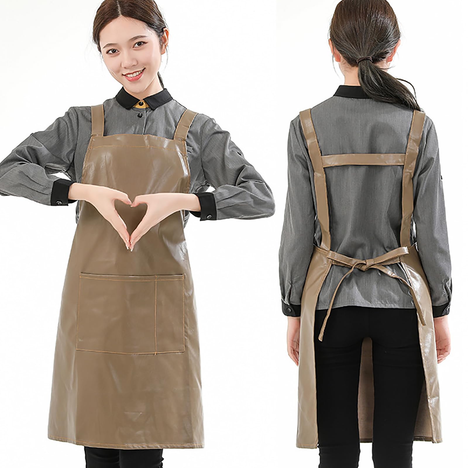 Tablier de cuisine en cuir imperméable avec poches pour la pâtisserie, la cuisine, la pâtisserie, le travail, le jardinage